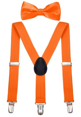 Produktbild von DonDon Jungen Hosenträger Fliegen Set orange elastisch und längenverstellbar für Kinder von 1 - 8 Jahre