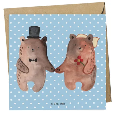 Produktbild von Mr. & Mrs. Panda Glückwunschkarte Bär Heirat - Blau Pastell - Geschenk, faltkarte, Klappkarte, anlasskarte, Verheiratet Heirate Hochzeit Hochzeitsgeschenk Hochzeitspaar