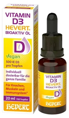 Produktbild von Vitamin D3 Hevert Bioaktiv Öl – unterstützt Immunsystem, Knochen und Muskeln, 20 ml Tropfen
