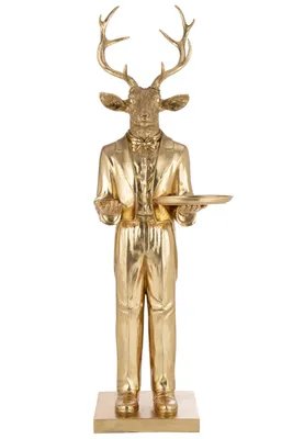 Produktbild von XXL Hirsch Kellner in Gold mit Serviertablett ein Meisterwerk für edle Präsentationen