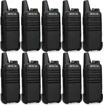 Obrázok produktu pre Retevis RT622 obojsmerné vysielačky, nabíjateľná súprava obojsmerného rádia Mini VOX Scan Squelch 16-kanálové prenosné vysielačky s núdzovým upozornením pre zabezpečenie školských reštaurácií (čierne, 10 kusov)