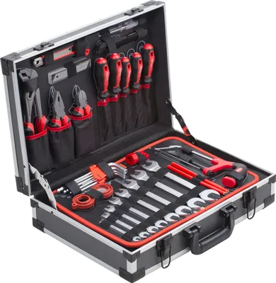 Produktbild von Meister Werkzeugkoffer 121-teilig - Stabiler Alu-Koffer - Werkzeug-Set - Für Haushalt, Garage & Werkstatt / Profi Werkzeugkoffer befüllt