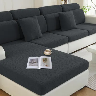 Obrázek produktu pro Potah na sedací polštář, elastický, tmavě šedý, pro dvoumístnou sedačku, protiskluzový, pratelný, geometrický design