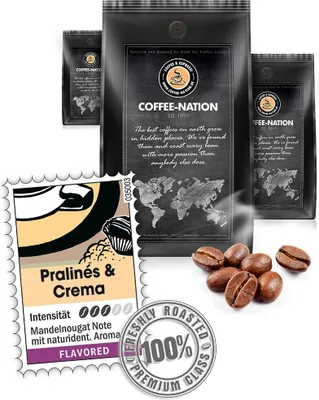 Produktbild von Kaffee PRALINES & CREAM aromatisiert von Coffee-Nation, 500g Bohnen