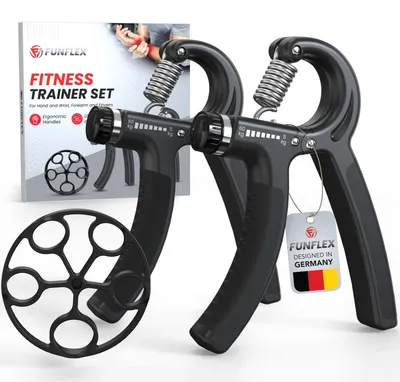 Produktbild von Handtrainer Griptrainer Fingertrainer - 3-teilig - Verstellbarer Widerstand - Rutschfester Griff - Für Fitness und Krafttraining