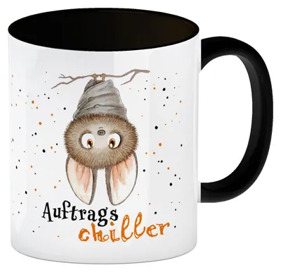 Produktbild von Auftragschiller Kaffeebecher in schwarz mit Fledermaus