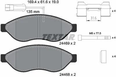 Zdjęcie produktu dla Klocki Hamulcowe Fiat Przód Ducato 06- Ład 1200-1400Kg 2 Czujniki