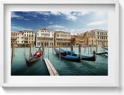 Produktbild von Gondeln Venedig Italien– Wandbild mit Rahmen – Gerahmtes Bild  – Wanddekoration – 70x50 cm –  Schwarz Rahmen