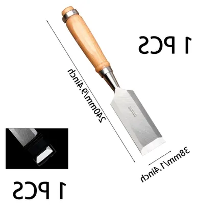 Produktbild von Stemmeisen 38 mm mit Holzgriff, abgeschrägter Stechbeitel, flach, mit Klingenschutz für die Holzbearbeitung