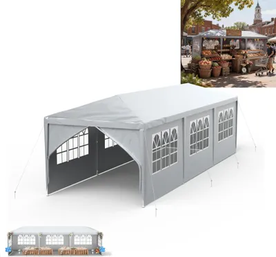 Produktbild von XINZI Pavillon 3x9 m Garten Pavillon Partyzelt Gazebo mit abnehmbaren Seitenwänden, wasserdicht, stabiles Stahlgestell, für Garten Party, Grau