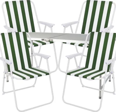 Produktbild von 5-teiliges Campingmöbel Set Alu 120x60x58/70cm grün-weiß