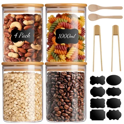 Glasvorratsdosen 4er-Set 1000 ml mit Bambusdeckeln