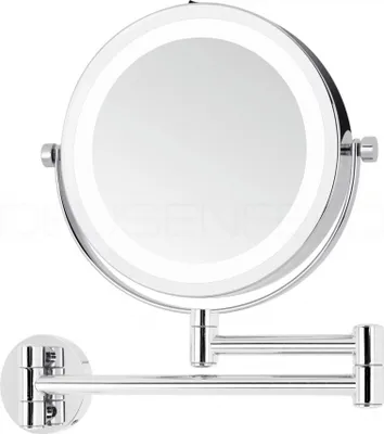 A wall-mounted makeup mirror with LED lighting.
