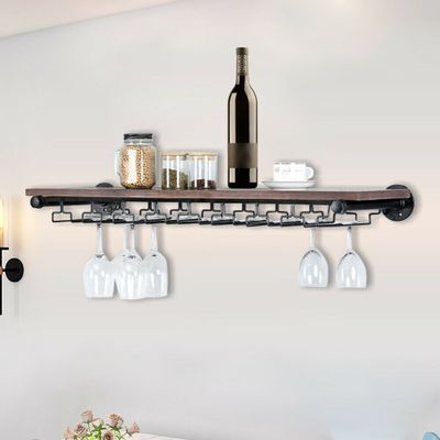 90cm kuchyňský bar Víno Rack Wall Rack Držák lahví na víno Skleněný věšák Iron + dřevo