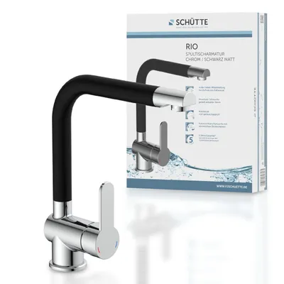 Zdjęcie produktu dla SCHÜTTE bateria kuchenna RIO, bateria kuchenna z funkcją oszczędzania energii, obrotowa bateria kuchenna 360°, chrom/czarny matowy