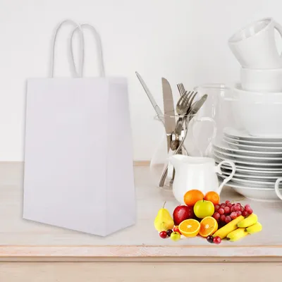 Zdjęcie produktu dla 25 PCS Torba na prezenty z papieru pakowego na ślub Torba na słodycze z uchwytem biała