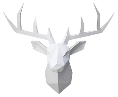 Weißer Hirschkopf Wandskulptur, 3D Harz, 32x28 cm, modern