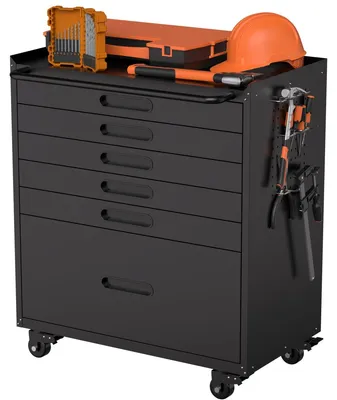 Productafbeelding van Werkplaatskast met 6 lades, mobiele opbergkast voor de garage, robuuste stalen constructie, 87,3 x 75 x 42 cm, zwart