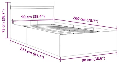 Produktbild von vidaXL Bett mit Bettkasten Hydraulisch LED Hellgrau Stoff 90x200 cm