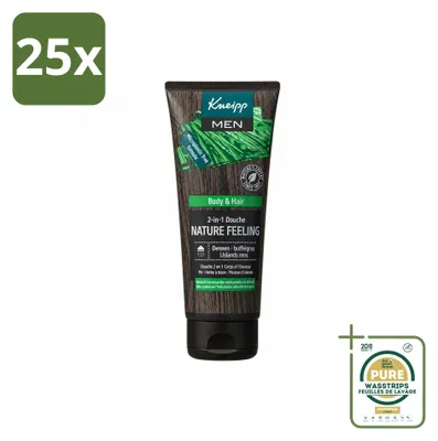 Imagen del producto de 25 unidades de gel de ducha 2 en 1 Kneipp para hombres, línea "Nature Feeling", 200 ml cada uno. Paquete de suministro