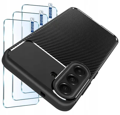 Produktbild von Set aus einer robusten Carbon-Hülle für das Samsung S26 Fe + 3 Stück Displayschutzfolie