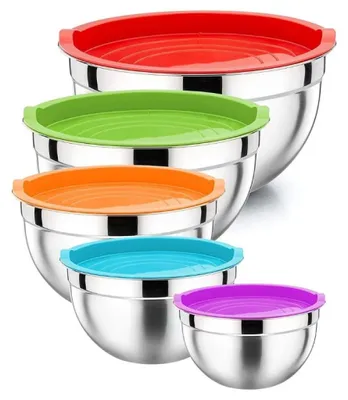 Image de Herzberg HG-04074 : Bol à mélanger gigogne 5 pièces avec couvercle en silicone