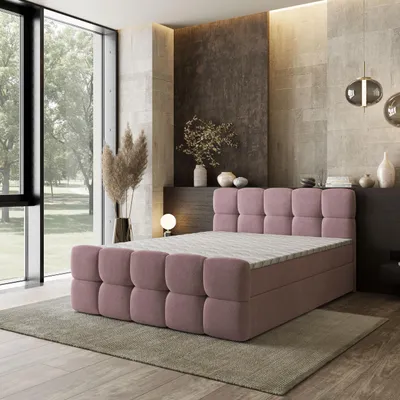 Produktbild von Masseno Boxspringbett BRUME 180x200 cm Komplett-Set mit Bonell Matratze und Topper, Polsterbett mit Bettkästen -Rosa, SORO 61