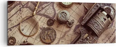 Produktbild von Bild auf Leinwand - Leinwandbild - Einteilig - Kartographie Vintage Kompass - 140x50cm - Wand Bild - Wanddeko - Wandbilder - Leinwanddruck - Bilder - Wanddekoration - Leinwand bilder - AB140x50-4582