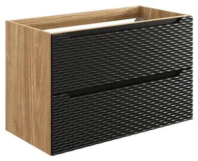 Zdjęcie produktu dla Szafka Łazienkowa Pod Umywalkę 90 Cm Czarny Mat Dąb Olejowany 2 Szuflady