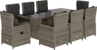 Obrázek produktu pro vidaXL 9dílný zahradní jídelní set s polštáři Grey Poly Rattan