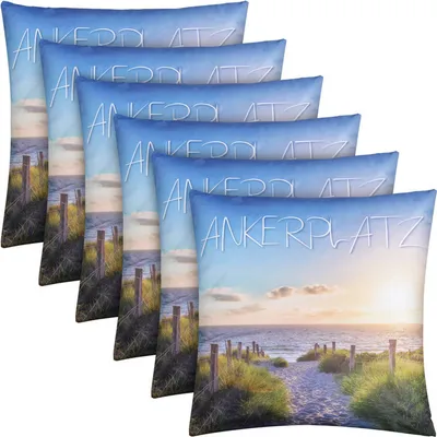 Produktbild von Outdoor Kissen 6er Pack ( 45 x 45 cm ) "Ankerplatz" Dekokissen Fotodruck - Reißverschluss - Schmutz Wasserabweisend Garten - abnehmbarer Kissenbezug