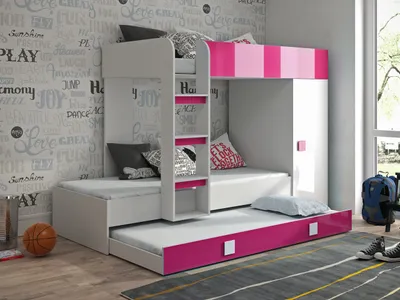 Produktbild von Kinderhochbett mit Stauraum Lena – Weiß/Rosa