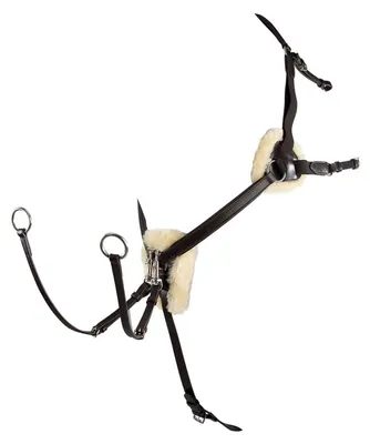Produktbild von Equestro Vorderzeug mit Martingal 5-Wege mit Felleinsätzen Dunkelbraun Cob
