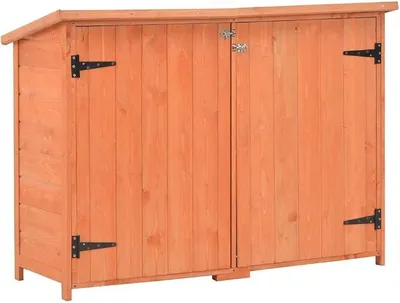 Productafbeelding van Houten tuinhuisjes, 128 x 42 x 91 cm. Tuinhuis, berging voor fietsen, gereedschapskast met 2 deuren en 2 planken, weerbestendig dak voor een opgeruimde omgeving