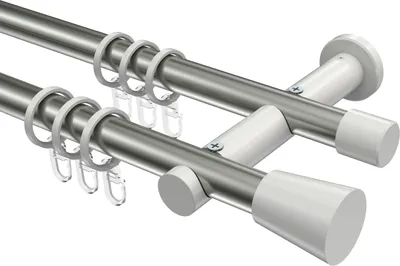 Produktbild von Interdeco Gardinenstange / Vorhangstange Edelstahl-Optik / Weiß, Typ Platon Sitra (Konus), 20 mm Ø 2-läufig, 240 cm