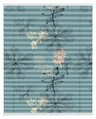 Produktbild von Plissee Klemmfix mit Motiv, ohne Bohren, Verspannt, Blickdicht, Lichtdurchlässig, Germany, Aqua Floral - Blau 90 x 130 cm (B x L)