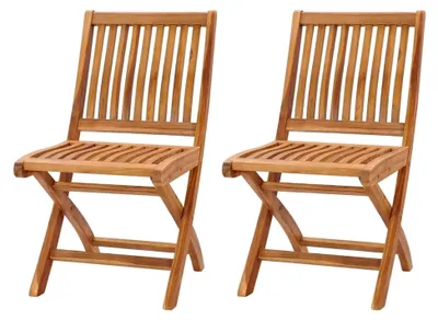 Produktbild von 2er Set Klappbare Gartenstühle aus massivem Teakholz ohne Armlehnen