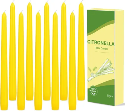 Image de Bougies à la citronnelle, lot de 10, pour l'extérieur, 25 cm, bougies à la citronnelle, bougies pointues au parfum de citronnelle, cire de soja naturelle