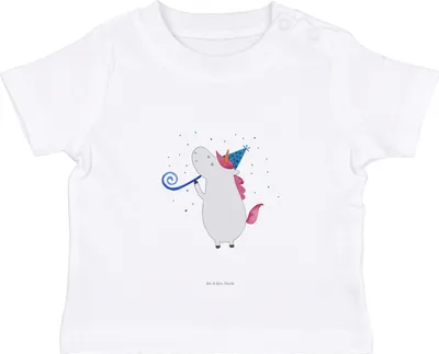 Produktbild von Mr. & Mrs. Panda Babyshirt Einhorn Party 6. - 12. Monat - Weiß - Geschenk, Kinder Oberteil, Baby Jerseyshirt, Unicorn, Alkohol, Disco, Einhörner, Geburtstag,  Shirt