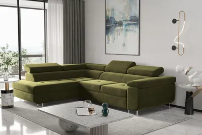 Image de Canapé d'angle avec fonction couchage et coffre de rangement, canapé d'angle ATOM Olive gauche