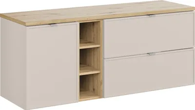 Zdjęcie produktu dla Szafka Łazienkowa 140 Cm Z Blatem Dębowym I Szafką Z Koszem