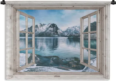 Produktbild von MuchoWow® Wandteppich Wandbehang Aussicht - Berg - Wasser 60x45 cm Tapisserie Dekoration Wandtuch - Das Schlafzimmer