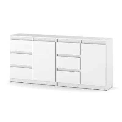 Zdjęcie produktu dla Komoda Zestaw 160 cm Biała Matowa 6 Szuflad 2 Drzwi Duża do Salonu Biel Arktyczna Loft BILLY JUNIOR AZTeam