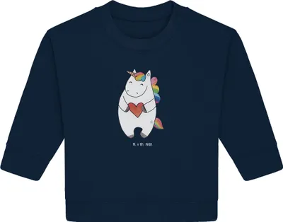 Produktbild von Mr. & Mrs. Panda Organic Baby Pullover Einhorn Herz 24. - 36. Monat - French Navy - Geschenk, Unicorn, Lustig, Freundin, Einhörner, Bullover, Bunt