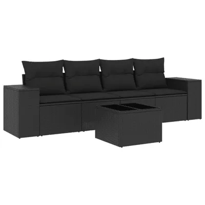 Produktbild von vidaXL 5-tlg. Garten-Sofagarnitur mit Kissen Schwarz Poly Rattan