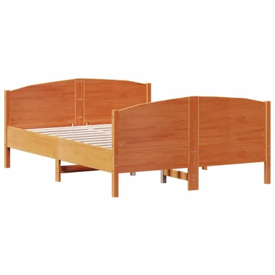 A wooden bed frame shown against a white background.