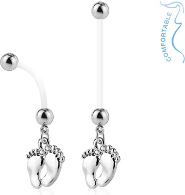 Produktbild von Schwangerschafts-Piercing: Bauchnabelpiercing für Schwangere „Füße“ Silber