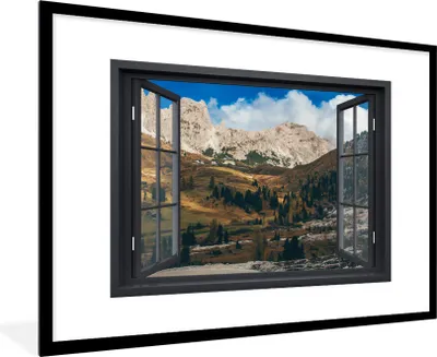 Produktbild von MuchoWow® MuchoWow® Gerahmtes Poster Aussicht - Berge - Grün 90x60 cm - Poster mit zchwarzem Bilderrahmen - Wanddekoration - Fotos