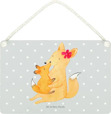 Produktbild von Mr. & Mrs. Panda Schild Fuchs Mama DIN A4 - Grau Pastell - Geschenk, Muttertag, holzbild, Mutter, Tochter, Holzschild, kleine aufmerksamkeit, Schoß, Wandbild Holz, Mami