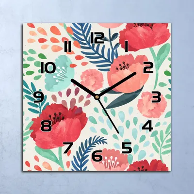 Produktbild von Wanduhr Echt-Glas-Küchenuhr Mohnblumen Vintage Quarz 30x30 Deko Bilder